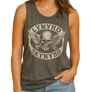 Lynyrd Skynyrd Women’s Graphic Tank Top Gray Skull Wings Band Tee Size M